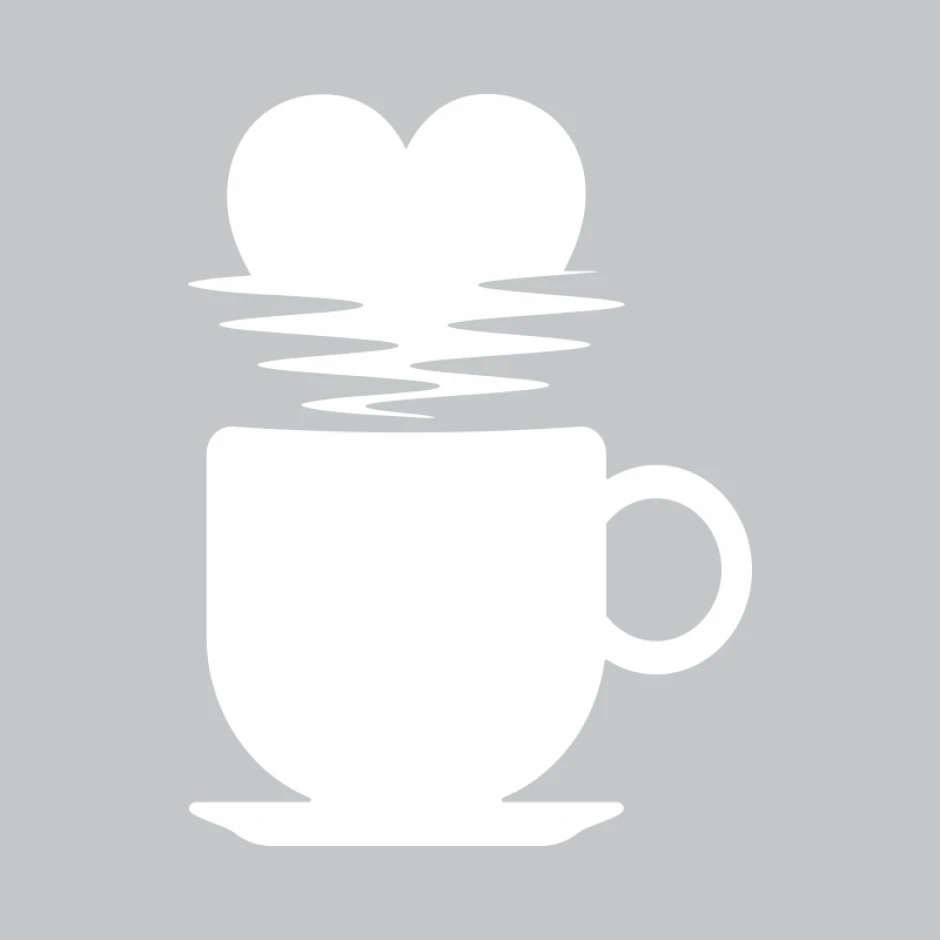 White dry-erase board featuring a cup design with a heart at the top and a simple shape.