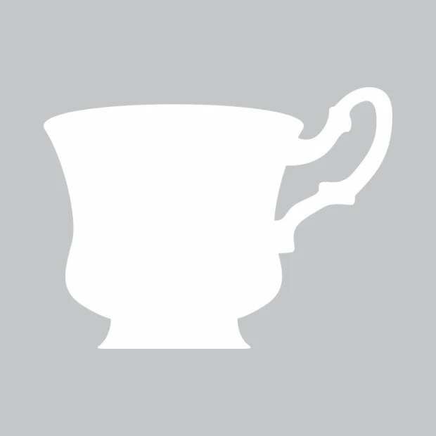 Gray cup-shaped dry-erase board with a smooth surface and handle, featuring a graphic design.