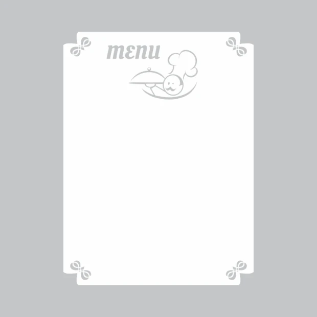 Menu dry-erase board 256 - Graphic design with "menu" text and a simple chef illustration on a white background.