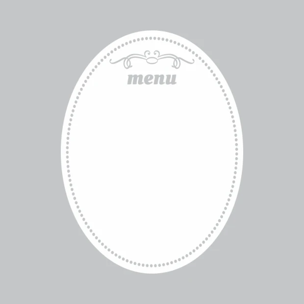 Dry-erase menu board 275 - Graphic design. Oval shape with menu text and dots around it.