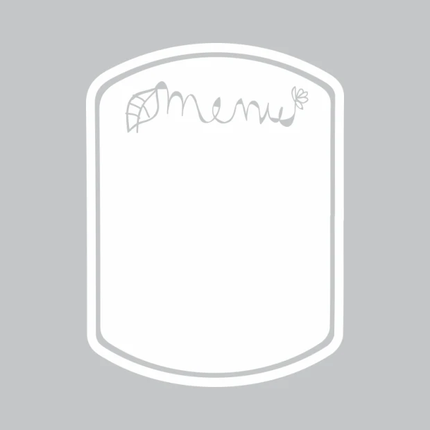 Oval dry-erase menu board 277 with graphic design, featuring the word "menu" and a leaf motif.