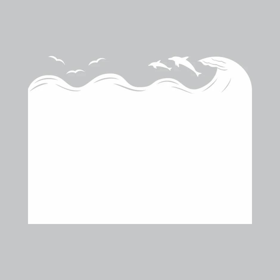 Dry-erase board sea 286 - Graphic design with waves, dolphins, and birds on a smooth background.