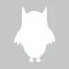 Owl-shaped whiteboard with large eyes and rounded wings, featuring a graphic design.