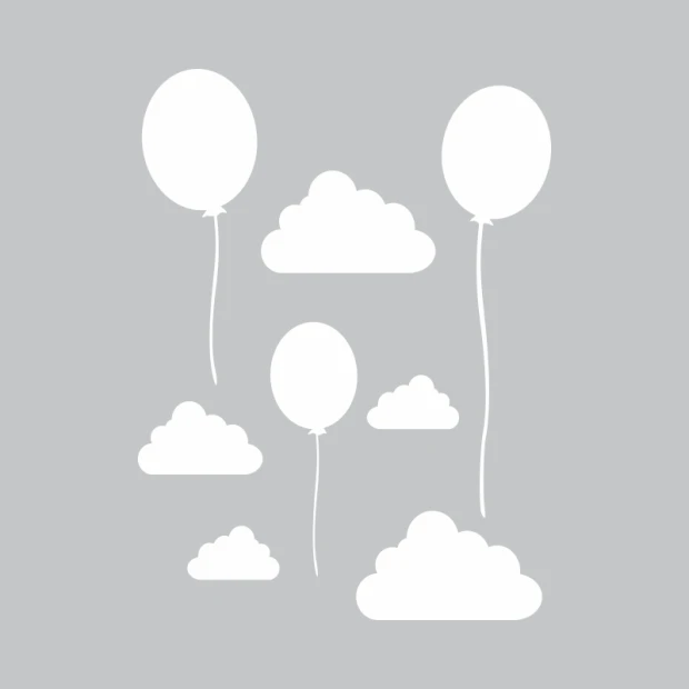 White balloons and clouds on a gray background - Dry erase board design 316.