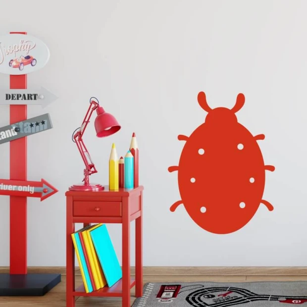 Ladybug dry-erase board 222 - Decorated in a bright children\'s room with light-colored walls and vibrant furniture.