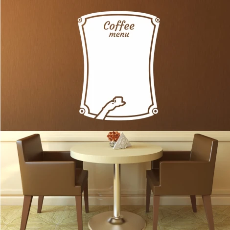 Dry-erase board coffee menu 253 - Café decor with brown walls and dark brown furniture.