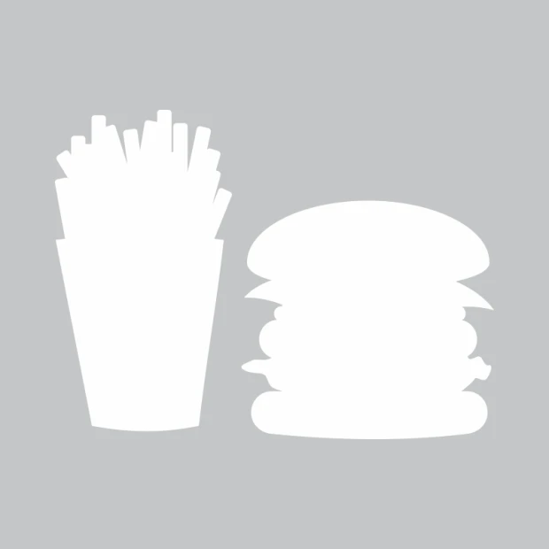 Dry-erase board fries hamburger 339 - Graphic design featuring fries next to a hamburger in a simple style.