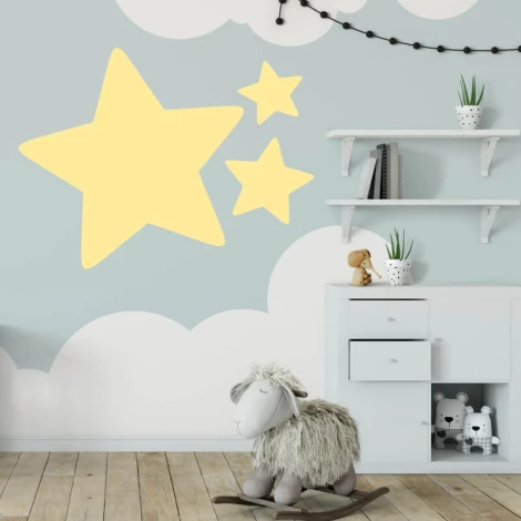 Star dry-erase board 228 - Decor in a child\'s room. Light-colored walls with clouds.