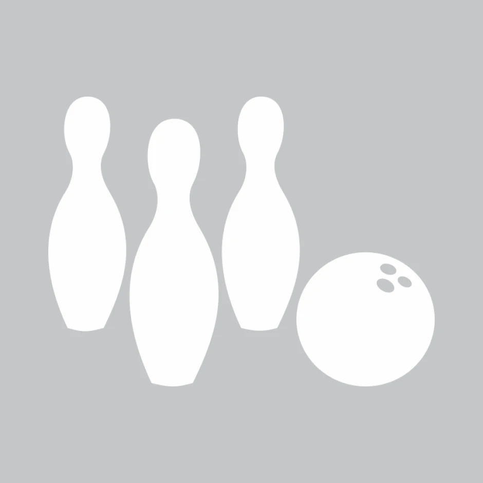 Dry-erase bowling board 335 - Graphic design featuring three bowling pins and a ball in a minimalist style.