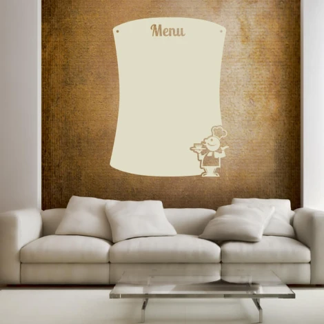 Menu dry-erase board 255 - Styled in a living room with brown walls and light-colored furniture.