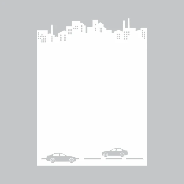 Dry-erase board city, cars 313 - Graphic design featuring a city skyline with cars on the road.