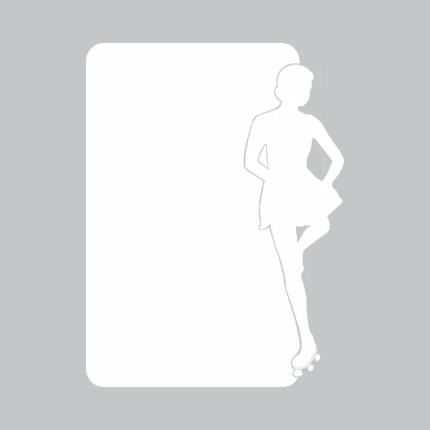 Dry-erase board featuring a dancer on roller skates, with a graphic design on a white background.