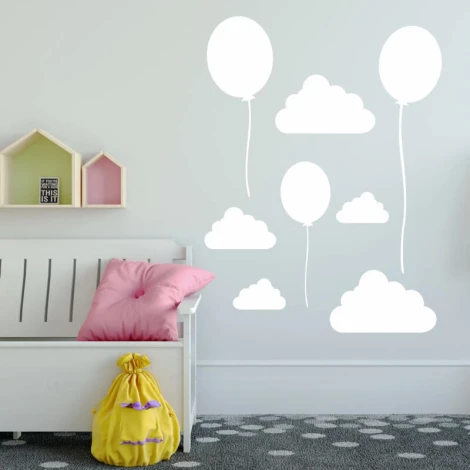 Dry-erase board balloons 316 - Decor for a child\'s room with light-colored walls and minimalist furniture.