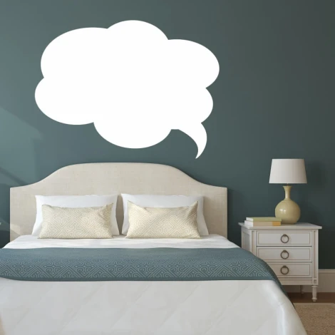 Dry-erase board smoke 293 - Bedroom setup with dark walls, light headboard bed, and nightstand.