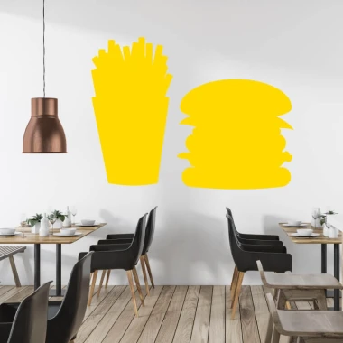 Dry-erase board fries hamburger 339 - Modern dining room setup with light-colored walls and wooden floor.