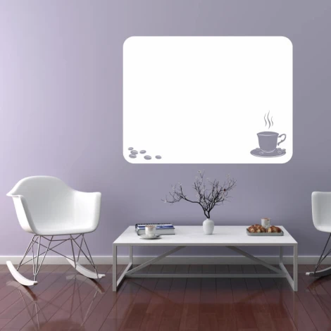 Dry-erase board coffee 317 - Living room setup with purple walls, wooden floor, and modern furniture.