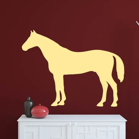 Dry-erase board horse 330 - Room setup with burgundy walls and white furniture.