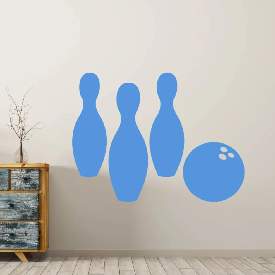 Dry-erase bowling board 335 - Graphic design featuring three blue bowling pins and a blue ball.