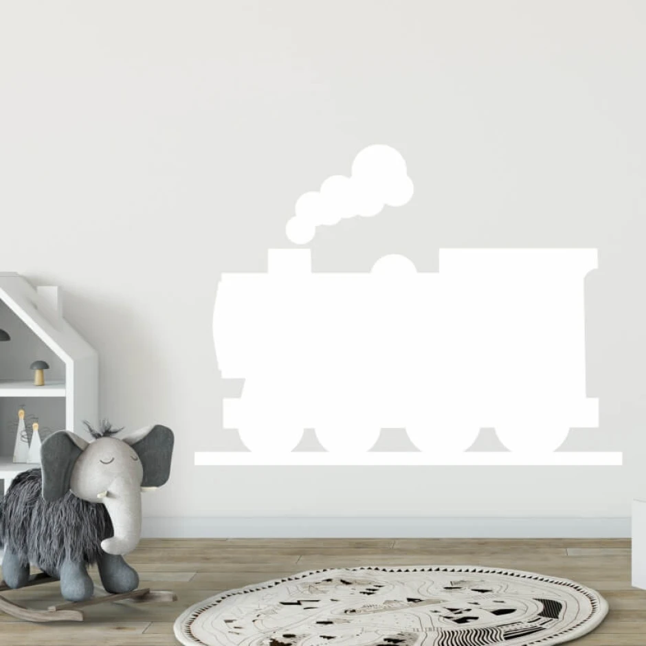 Dry-erase train board 259 - Decorated in a children\'s room with light-colored walls and wooden flooring.