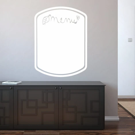 Dry-erase menu board 277 - Styled in a modern interior with light-colored walls and black furniture.