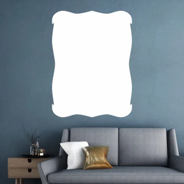 Decorative whiteboard frame 359 - Living room setup with blue walls and a gray sofa with cushions.