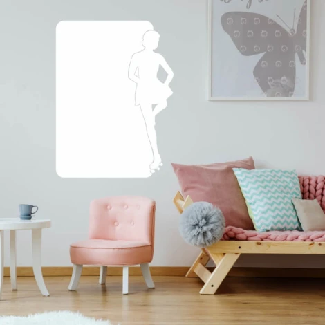 Dry-erase board dancer, roller skates 310 - Decor in a child\'s room. Light-colored walls, pastel furniture.