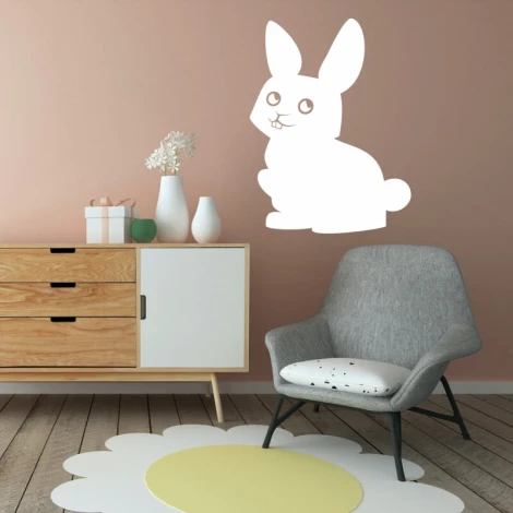 Dry-erase board bunny 266 - Decor in a child\'s room. Peach walls and wooden furniture accents.