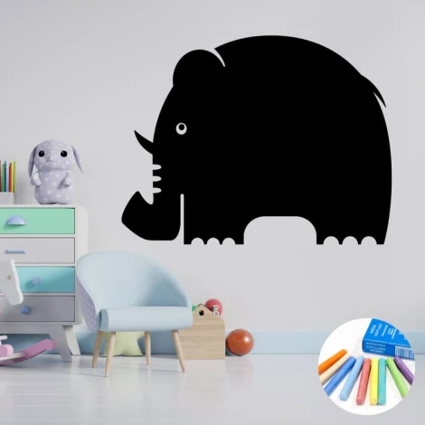Chalk sticker 010 elephant - Decor for a child\'s room. Light-colored walls and pastel furniture.