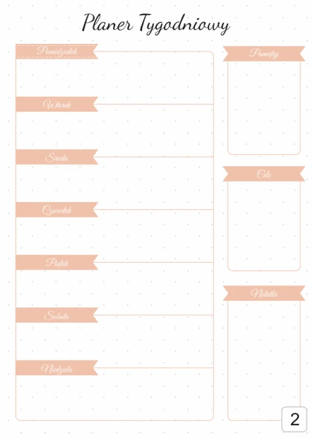 Magnetic dry-erase weekly planner 408 - Graphic design with a simple layout and pink banners for each day of the week.