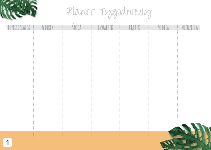 Weekly planner whiteboard with a graphic design featuring green leaves on a white background.