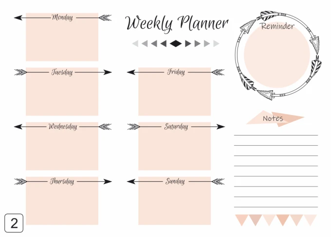 Magnetic dry-erase weekly planner 405 - Graphic design with simple rectangles for notes and arrows.
