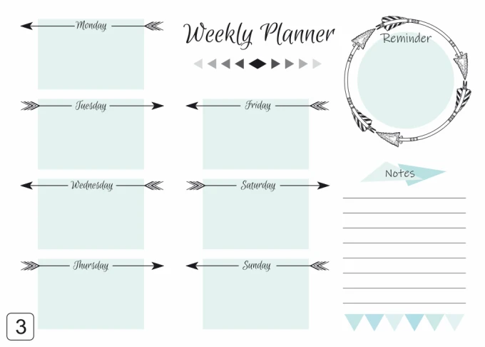 Dry-erase magnetic board Weekly Planner 405 - Simple design with rectangles and arrows.
