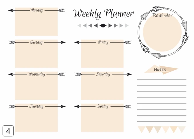 Magnetic dry-erase weekly planner 405 - Graphic design with simple rectangles for text and arrows.