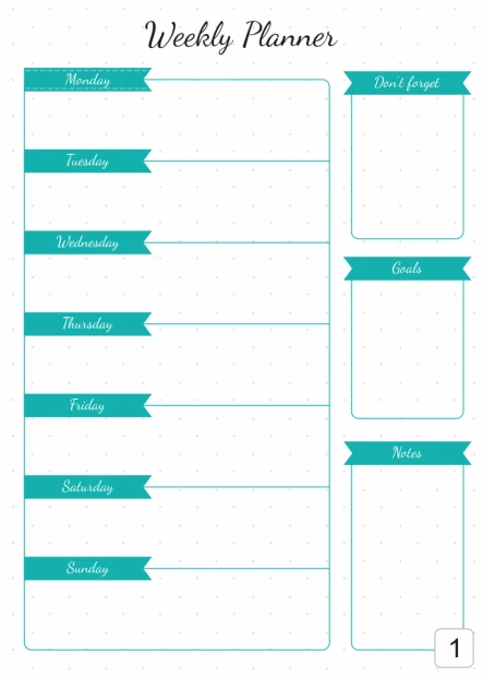 Magnetic dry-erase weekly planner 407 - Graphic design with white background, blue stripes, and day fields.