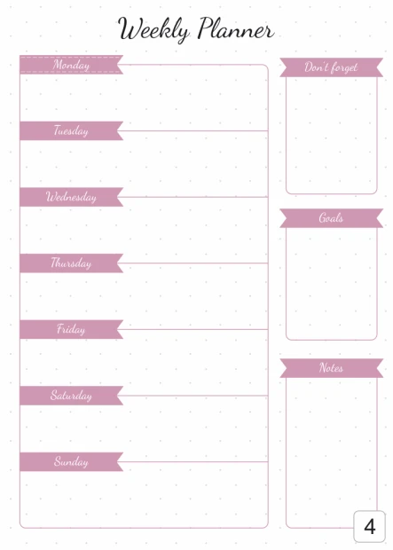 Magnetic dry-erase board Weekly Planner 407 - Graphic design with white background, pink stripes, and day fields.