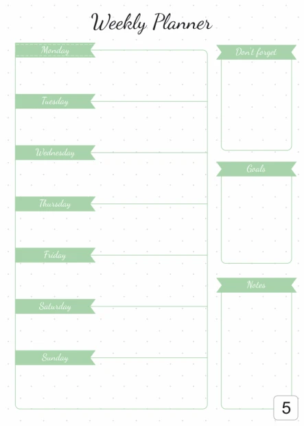 Dry-erase magnetic board Weekly planner 407 - Graphic design with green stripes on a white background.