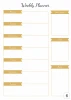Magnetic dry-erase weekly planner 407 - Graphic design with a white background, subtle dots, and gold stripes.
