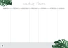 Magnetic dry-erase weekly planner 409 with a graphic design featuring days of the week and leaves on a white background.