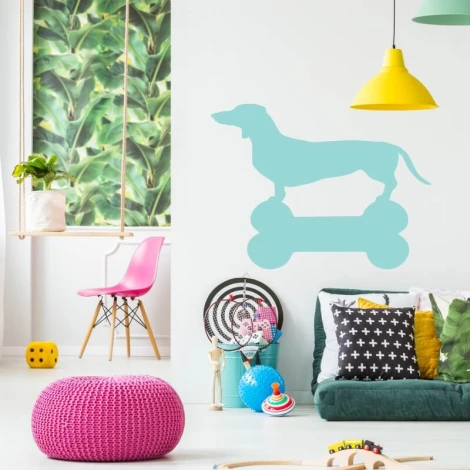 Dachshund bone dry-erase board 328 - Styled in a modern children\'s room with light-colored walls and vibrant decor.