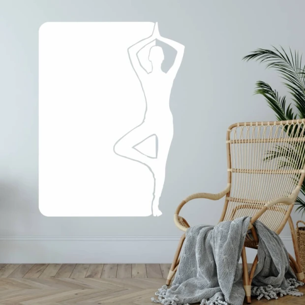 Yoga dry-erase board 323 - Styled in a modern living room with light walls, wooden floor, and plants.