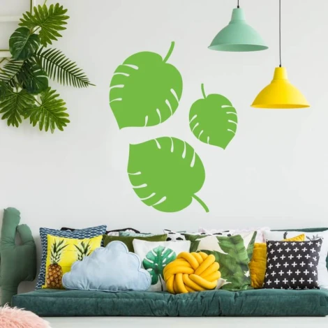 Monstera dry-erase board 320 - Living room setup with light walls and furniture in shades of green and yellow.