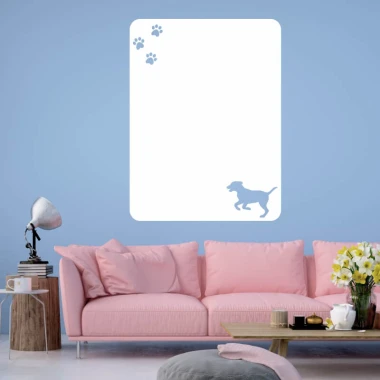 Dry-erase board dog 325 - Living room setup. Light blue walls, pink sofa.