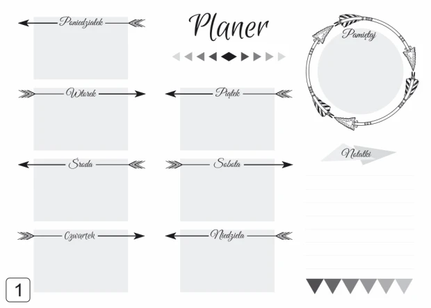 Weekly planner whiteboard 406 - Graphic design with simple frames, arrows, and days of the week labels.