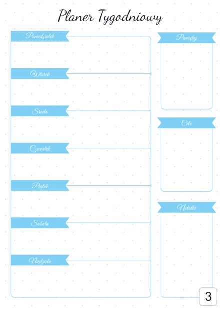 Weekly planner whiteboard 408 - Graphic design with blue text on a white background in simple rectangles.