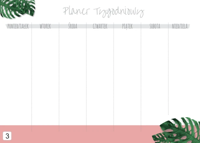 Weekly planner whiteboard 410 - Graphic design with white surface, green leaves in corners, and gray accents.