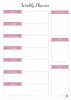 Weekly planner dry-erase board 407 - Graphic design with pink stripes for days of the week and blank fields.
