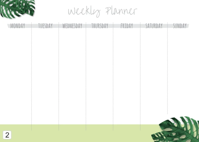 Weekly planner dry-erase board 409 - Graphic design. White surface with Weekly Planner text and green accents.