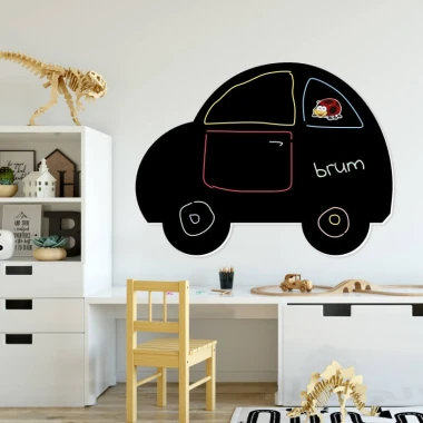 Chalkboard magnetic board for kids, car design - Ideal for a bright children\'s room with white furniture.