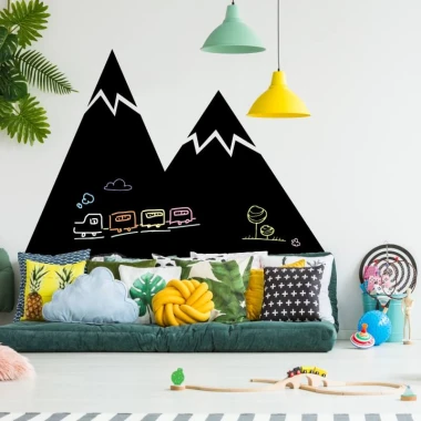 Chalkboard magnetic board for kids featuring mountains - Ideal for a bright children\'s room with stylish furniture.