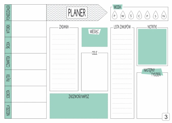 Magnetic whiteboard planner 412 - Graphic design. Simple layout with sections for tasks, goals, and notes.